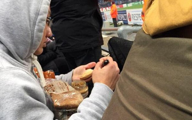 Man City fan eats makes Peanut butter sandwich at Etihad