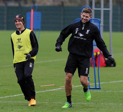 Steven Gerrard & Philippe Coutinho in Liverpool training