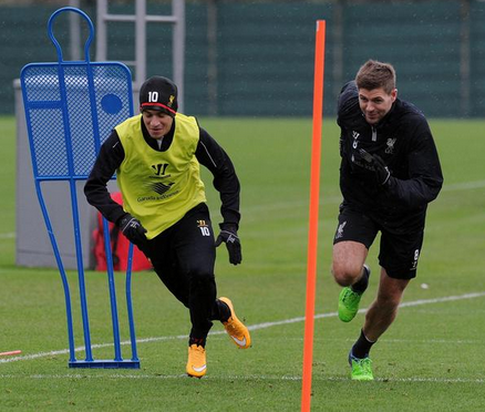 Steven Gerrard & Philippe Coutinho in Liverpool training