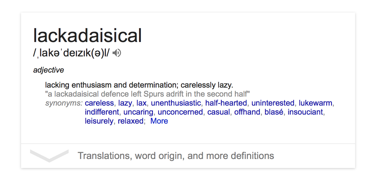 Google trolls Tottenham with Oxford dictionary definition of  'lackadaisical', The Independent