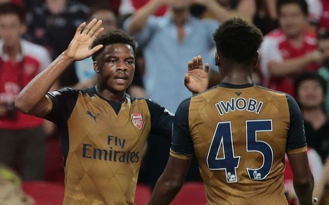 Chuba Akpom and Alex Iwobi of Arsenal
