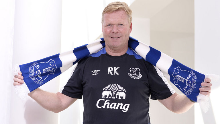Happy Ronald Koeman with Everton scarf