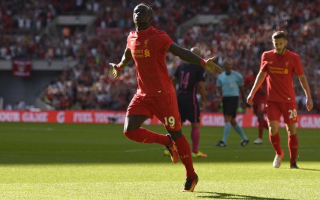 Sadio Mane celebrates first Liverpool goal with Roberto Firmino