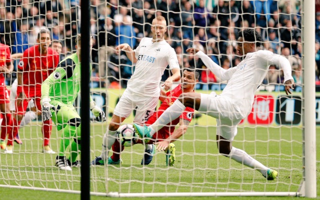 Leroy Fer scores goal for Swansea City v Liverpool