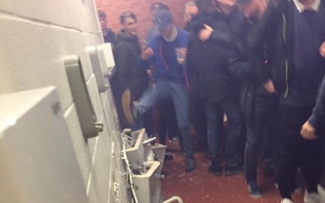 Man City fans trash toilets at Old Trafford