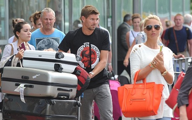 Steven Gerrard and Alex Curran at an airport