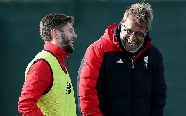 Adam Lallana laughing with Jurgen Klopp