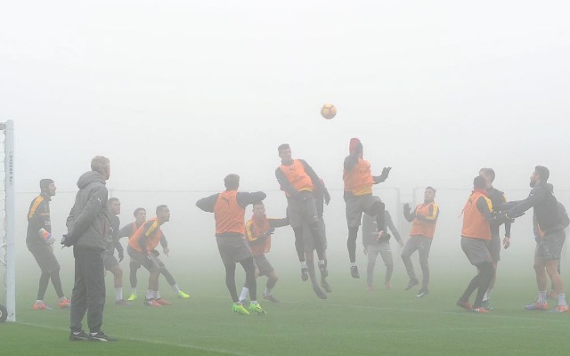 Arsenal train in thick fog