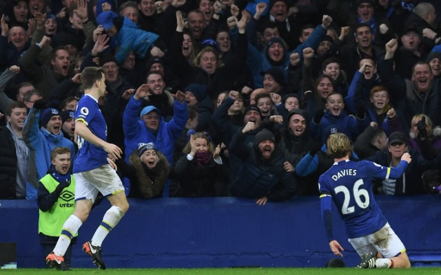 Everton teen Tom Davies celebrates goal v Manchester City