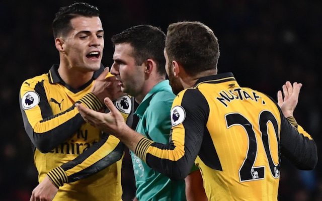 Granit Xhaka complains over Michael Oliver penalty decision