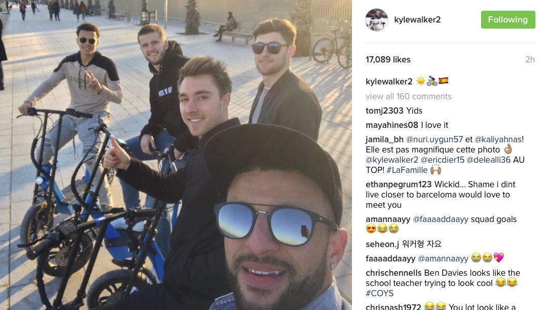 Kyle Walker, Christian Eriksen, Ben Davies, Eric Dier and Dele Alli in Barcelona