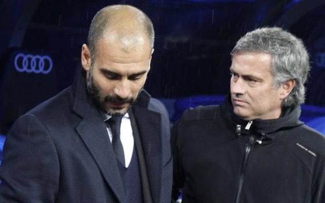 Pep Guardiola v Jose Mourinho during El Clasico