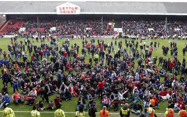 Leyton Orient fans stage protest on pitch vs Colchester United