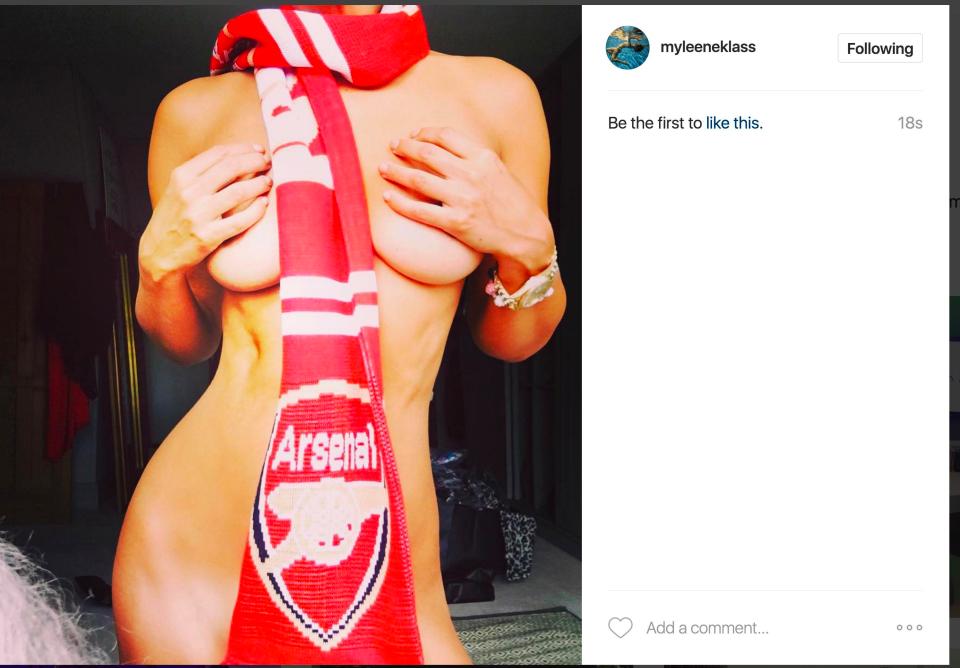 Myleene Klass naked in Arsenal scarf