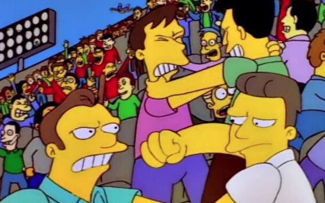 Sports fans fight in The Simpsons