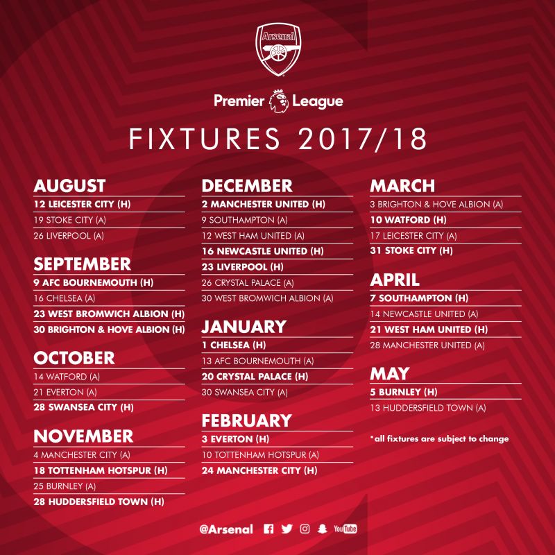 2017-18 Arsenal fixtures