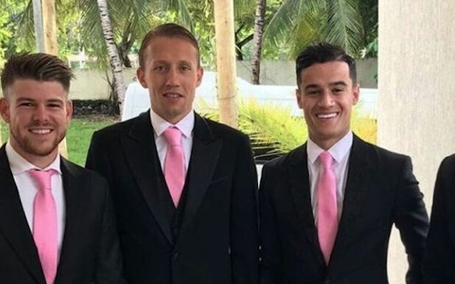 Alberto Moreno, Lucas Leiva and Philippe Coutinho at Roberto Firmino's wedding