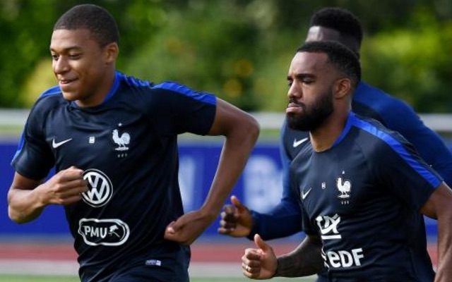 Kylian Mbappe and Alexandre Lacazette in France training