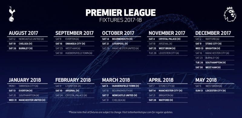 Tottenham Hotspur 2017-18 fixtures (Premier League)