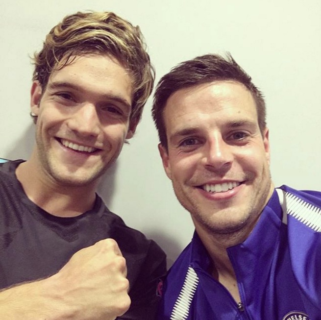 Marcos Alonso and Cesar Azpilicueta wait for Champions League drugs test