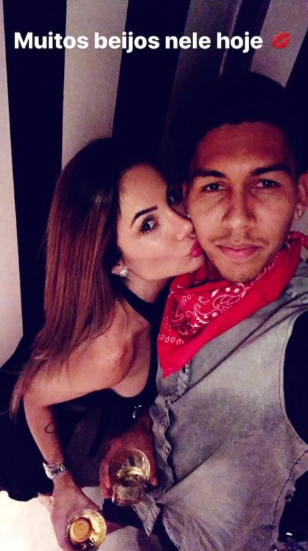 Roberto Firmino and wife Larissa Pereira drinking at Liverpool star's 26th birthday party