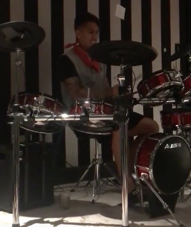 Roberto Firmino playing the drums at his 26th birthday party
