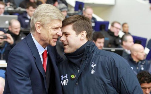 Arsenal manager Arsenal Wenger and Tottenham boss Mauricio Pochettino shake hands before a North London Derby