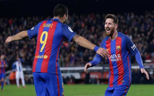 Messi Suarez Barcelona celebrate