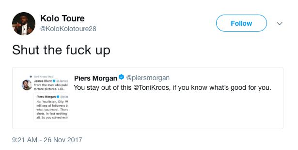 Kolo Toure Piers Morgan tweet