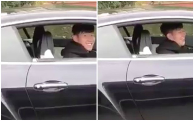 Son Heung-min laughs in his car