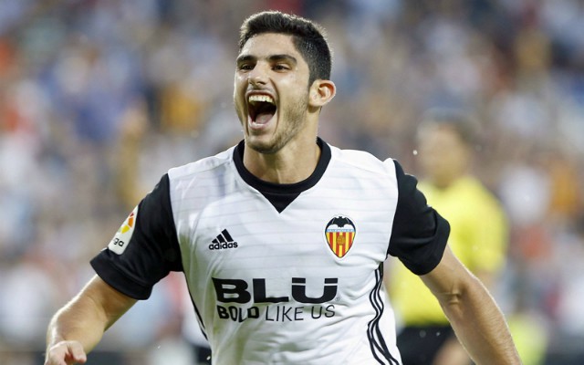 Goncalo Guedes celebrates a goal for Valencia
