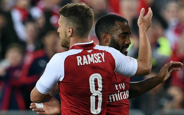 Alexandre Lacazette with Arsenal team-mate Aaron Ramsey