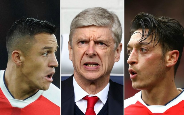 Sanchez, Wenger and Ozil of Arsenal