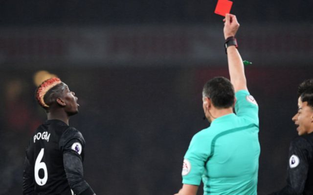 Man United's Paul pogba getting sent off against Arsenal