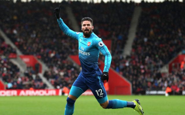 Olivier Giroud celebrating his strike against Southampton on Sunday