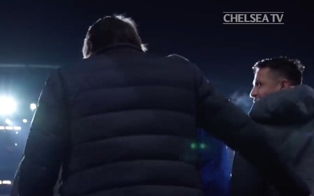 Antonio Conte chats with Alexis Sanchez at Stamford Bridge