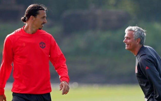 Zlatan Ibrahimovic and Jose Mourinho in Manchester United training