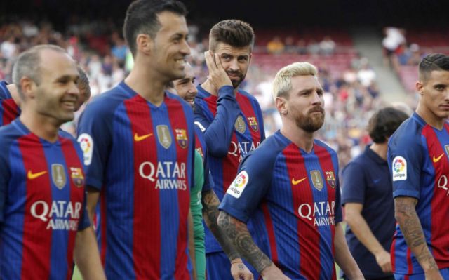 Barcelona's Messi Pique Iniesta Busquets
