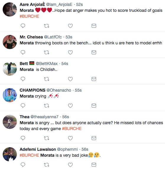 Chelsea fans not impressed with Alvaro Morata tantrum