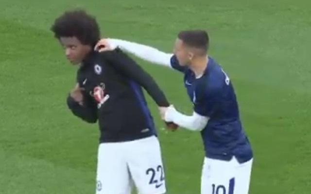 Willian and Eden Hazard mess around during Chelsea warm-up at Burnley