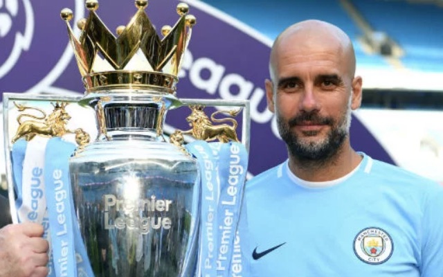 Manchester City boss Pep Guardiola with the Premier League trophy