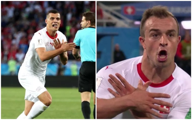 Xhaka Shaqiri celebration Switzerland Serbia