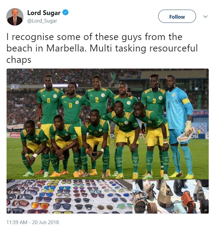 lord sugar racist tweet