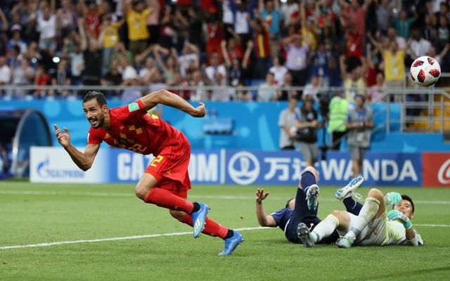 Chadli celebrates Belgium 3-2 Japan World Cup