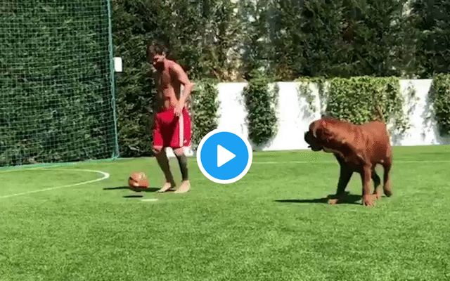 Messi Barcelona skills with dog