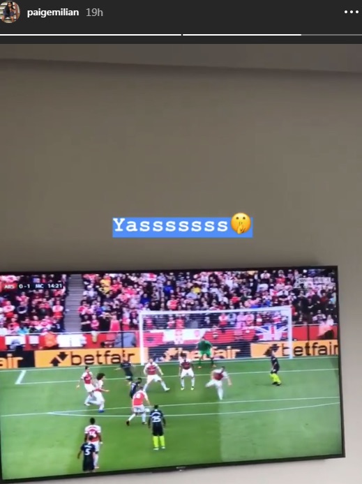 Paige Milian celebrates Raheem Sterling goal vs Arsenal