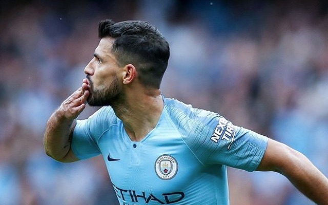 Sergio Aguero blows kiss after scoring a hat-trick for Man City against Huddersfield