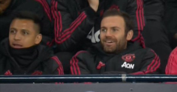 Mata and Sanchez laughing during United's 3-1 defeat to City