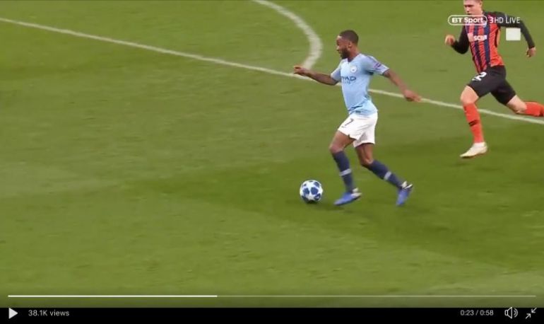 Raheem Sterling wins penalty after tripping over for City