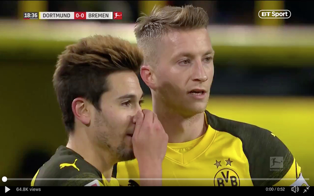 Dortmund wonderful free-kick routine by Reus before Alcacer goal